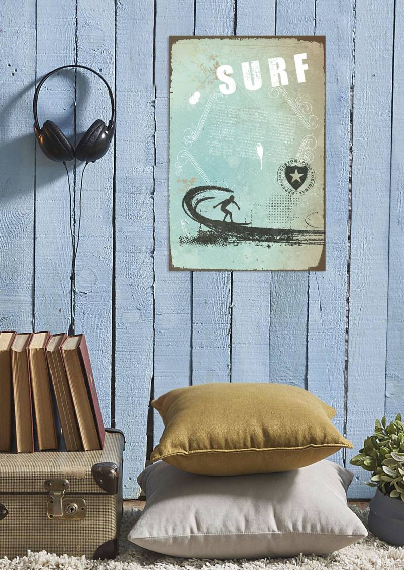 queence Metallbild »Surf«, (1 St.), Stahlschild, Blechschild, retro, Surf von queence