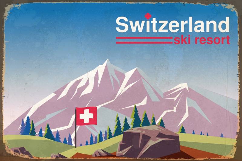 queence Metallbild »Switzerland ski resort«, Schweiz, Ski, Schweiz, Stahlschilder von queence