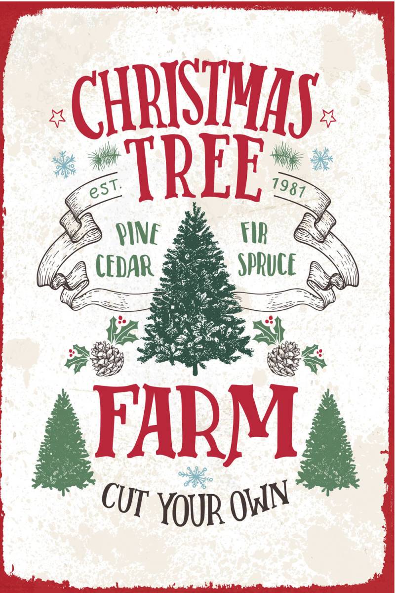 queence Metallbild »Tree Farm«, Schriftzüge-Schriftzug-Sprüche-Sprüche & Texte-Weihnachten-Tannenbaum, (1 St.), Stahlschild, Blechschild, Sprüche, Texte, Weihnachten von queence