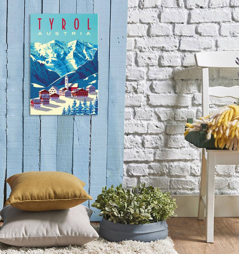 queence Metallbild »Tyrol«, Schriftzüge-Schriftzug-Berge & Alpenbilder-Schneeflocken-Österreich, (1 St.), Stahlschild, Blechschild, Tirol, Österreich von queence