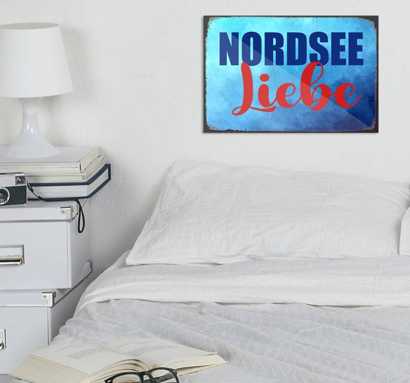 queence Metallbild »geliebte Nordsee«, Schriftzüge-Schriftzug-Meer-Strand, (1 St.), Stahlschild, Blechschild, Sprüche, Texte, Fernweh von queence