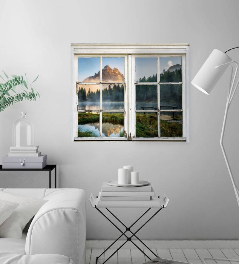 queence Wandsticker »Landschaft«, Wandsticker, Wandbild, selbstklebend, Berge, See, Brücke von queence