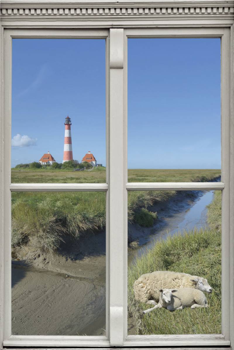 queence Wandsticker »Schafe und Leuchtturm«, Wandsticker, Wandbild, selbstklebend, 3D, Fenster von queence
