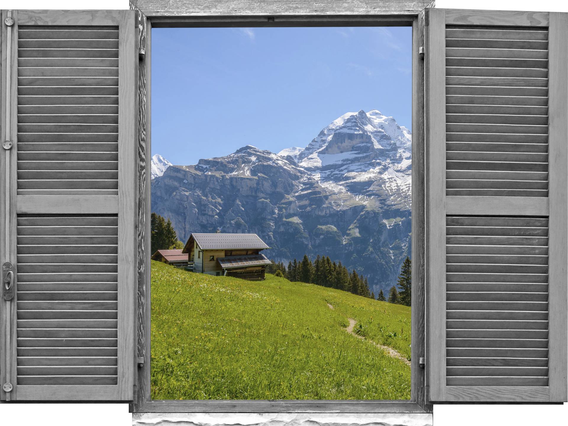queence Wandtattoo »Almhütte«, (1 St.), Wandsticker, Wandbild, selbstklebend, 3D, Fenster von queence