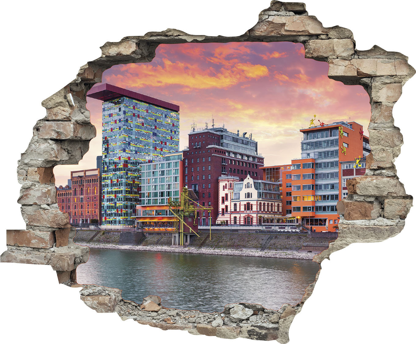 queence Wandtattoo »Düsseldorf«, (1 St.), Wandsticker, Wandbild, selbstklebend, 3D, Wanddurchbruch von queence