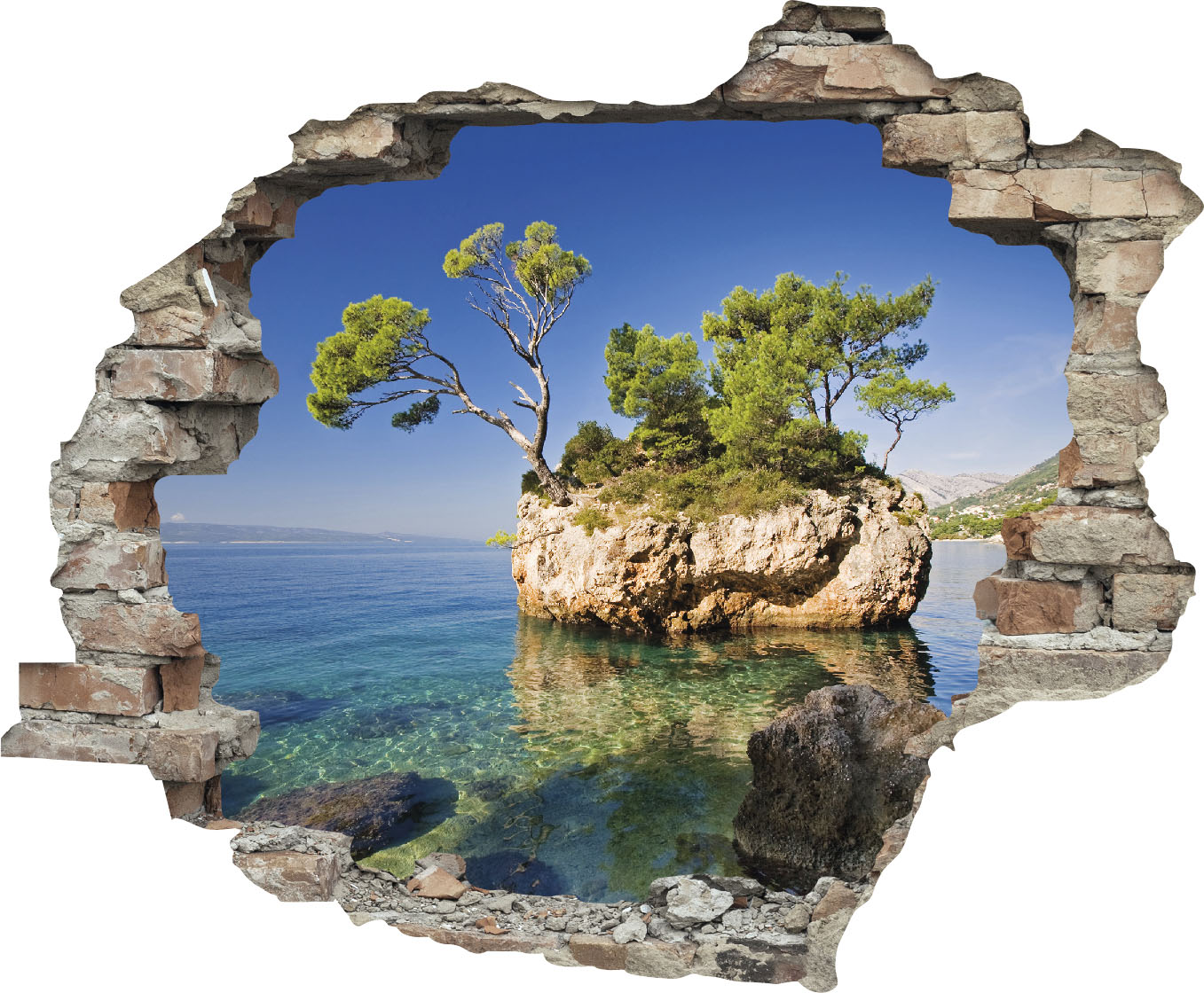 queence Wandtattoo »Insel«, (1 St.), Wandsticker, Wandbild, selbstklebend, 3D, Wanddurchbruch von queence