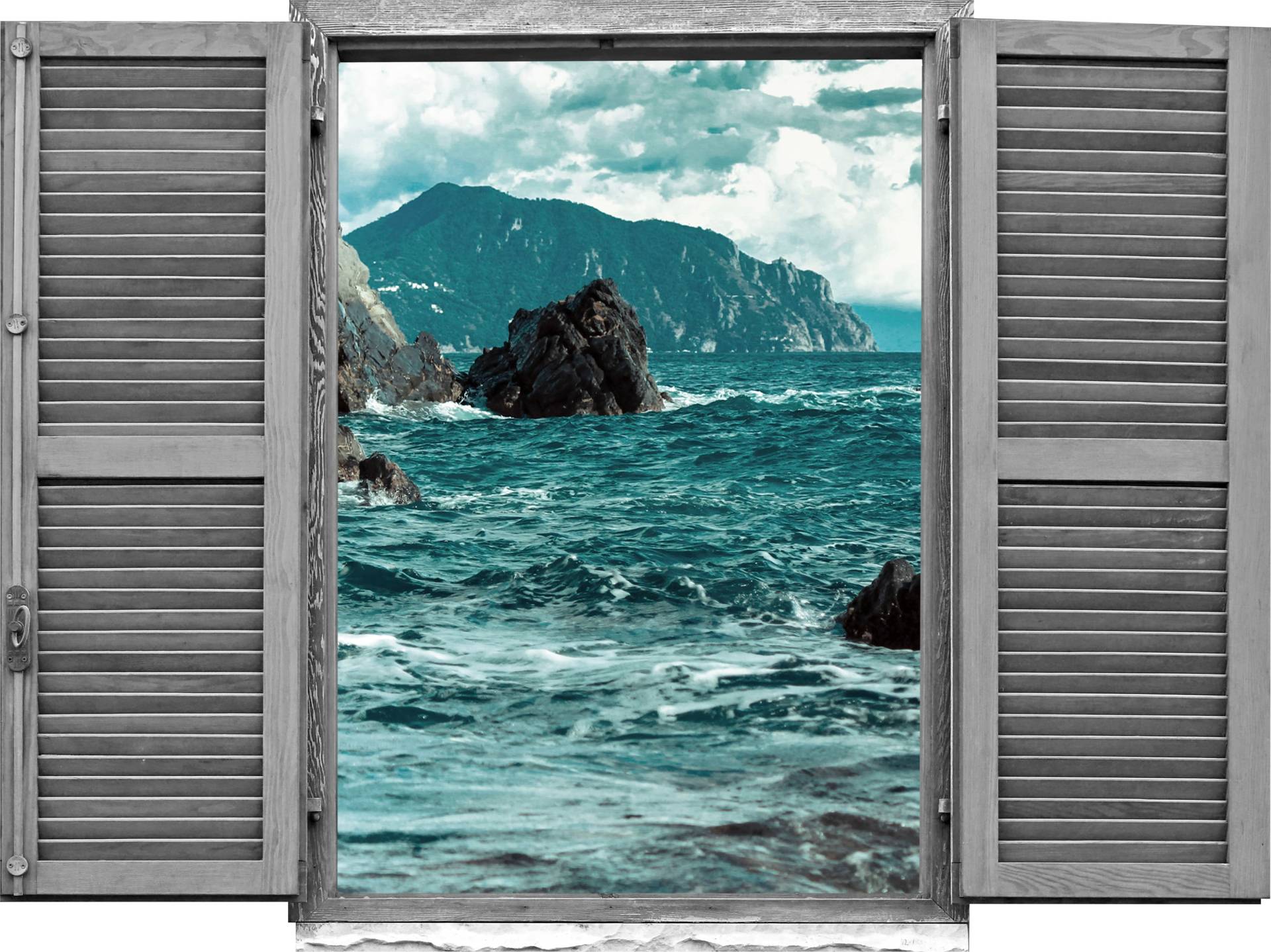 queence Wandtattoo »Klippen im Meer«, (1 St.), Wandsticker, Wandbild, selbstklebend, 3D, Fenster von queence