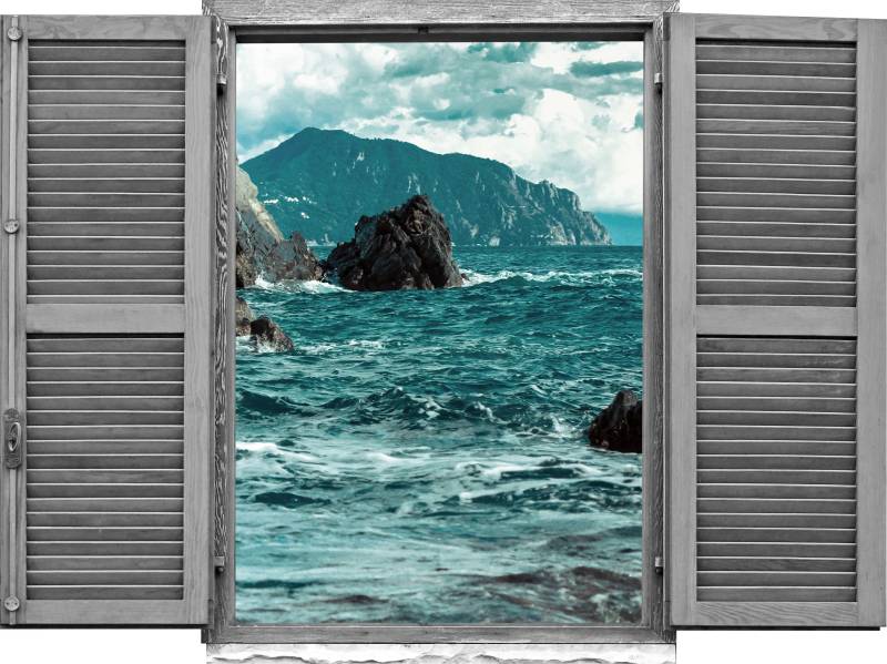 queence Wandtattoo »Klippen im Meer«, (1 St.), Wandsticker, Wandbild, selbstklebend, 3D, Fenster von queence