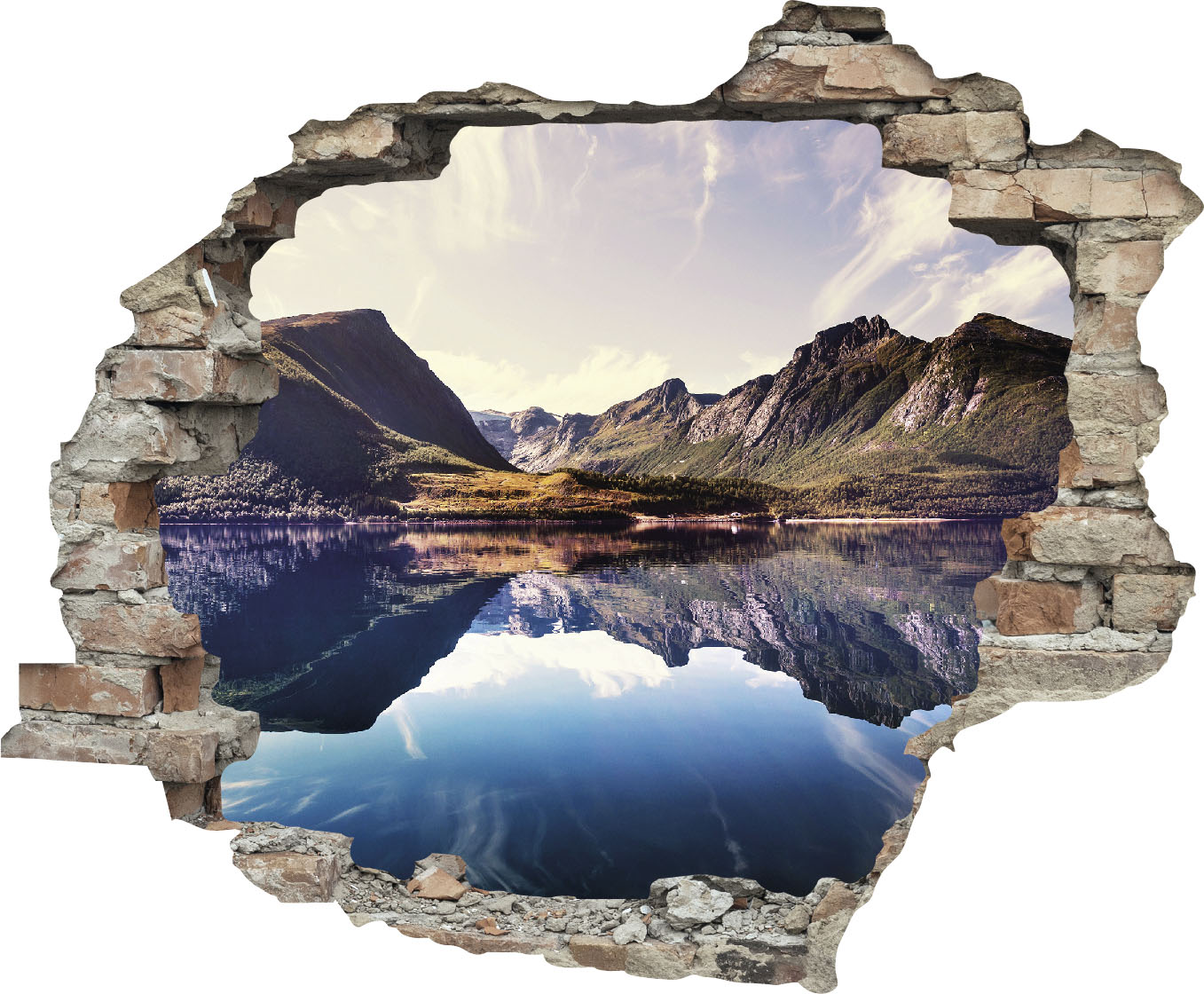 queence Wandtattoo »Spiegelnder Berg im See«, (1 St.), Wandsticker, Wandbild, selbstklebend, 3D, Wanddurchbruch von queence