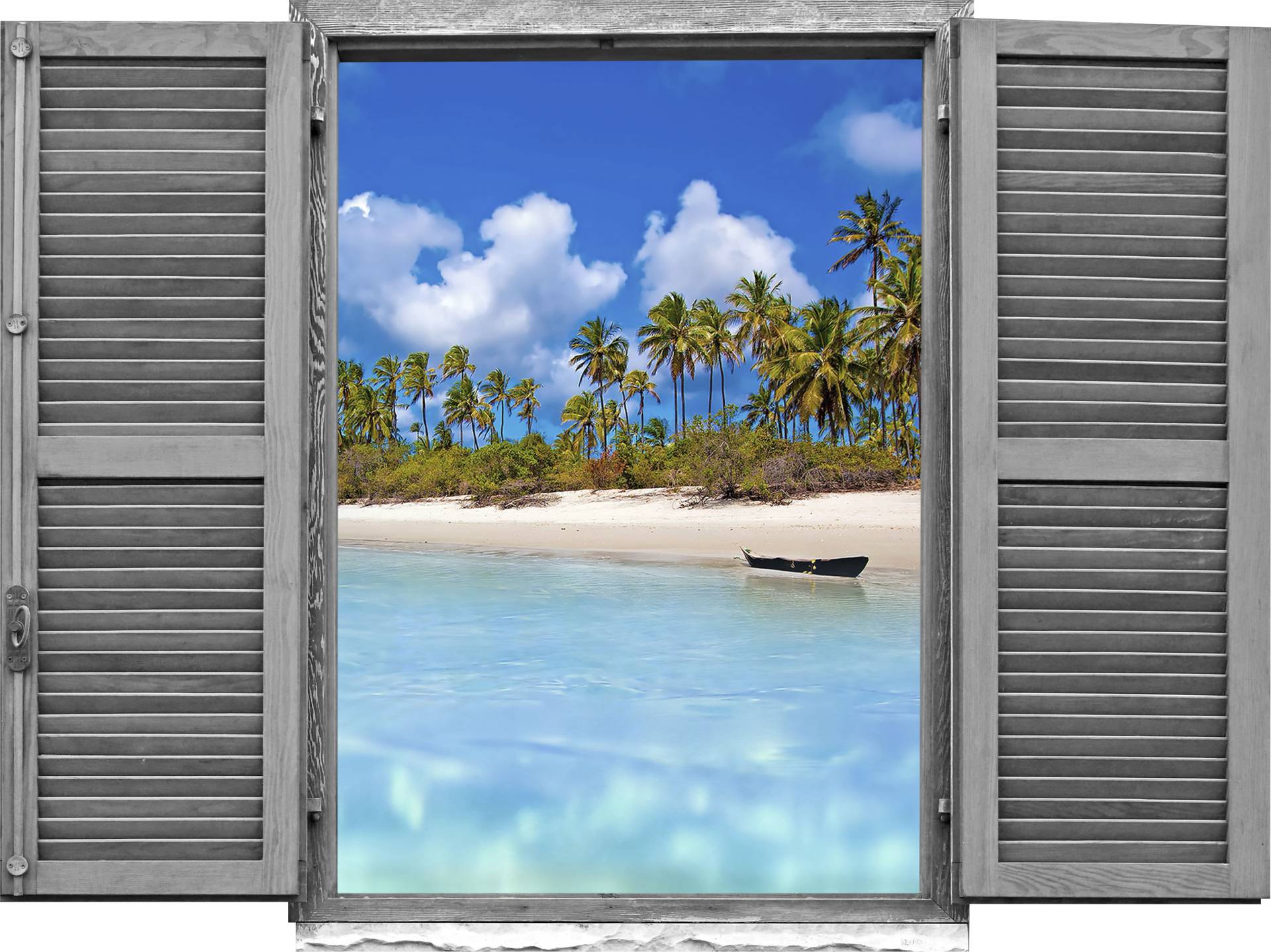 queence Wandtattoo »Strand mit Palmen«, (1 St.), Wandsticker, Wandbild, selbstklebend, 3D, Fenster von queence