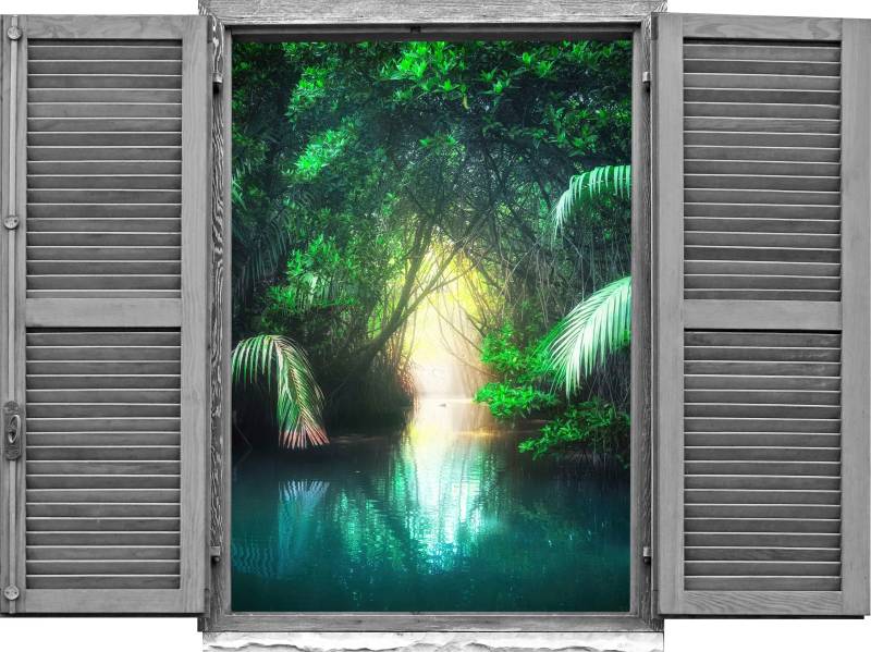 queence Wandtattoo »Tropische Palmen«, (1 St.), Wandsticker, Wandbild, selbstklebend, 3D, Fenster von queence