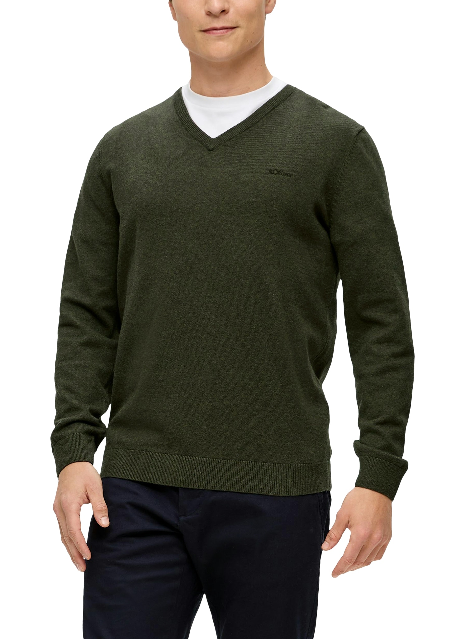 s.Oliver Strickpullover, in melierter Optik mit Logo-Stickerei von s.Oliver