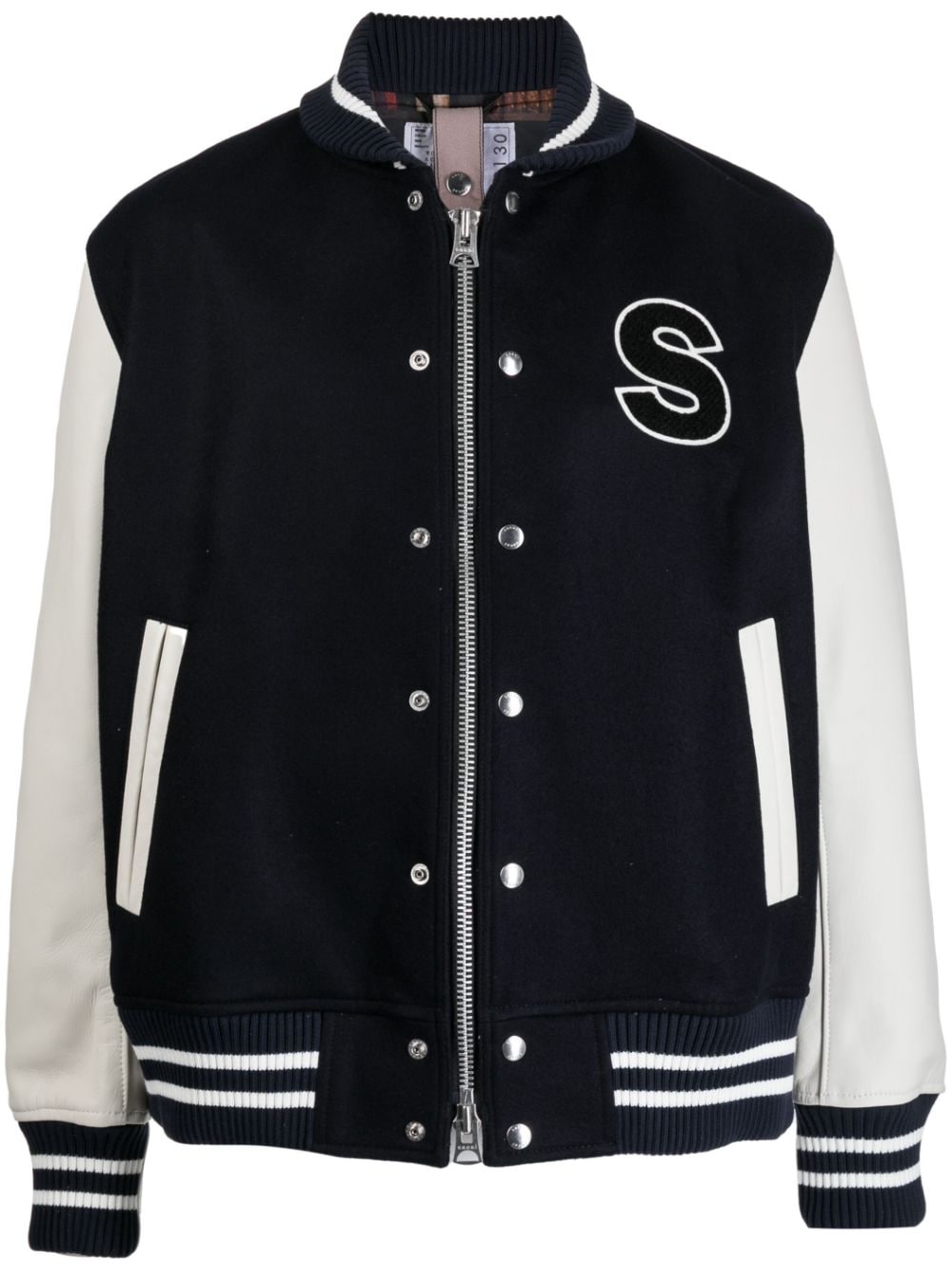 sacai appliqué-detail wool varsity jacket - Black von sacai