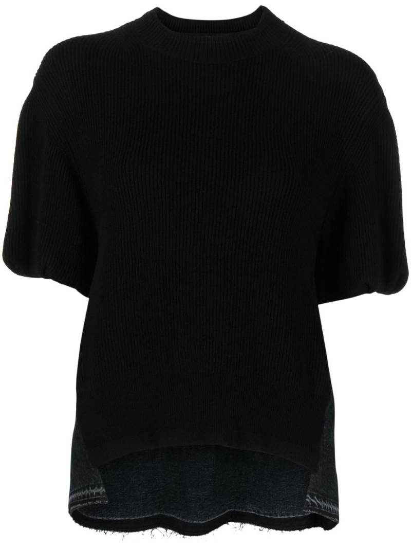 sacai asymmetric-hem ribbed-knit T-shirt - Black von sacai