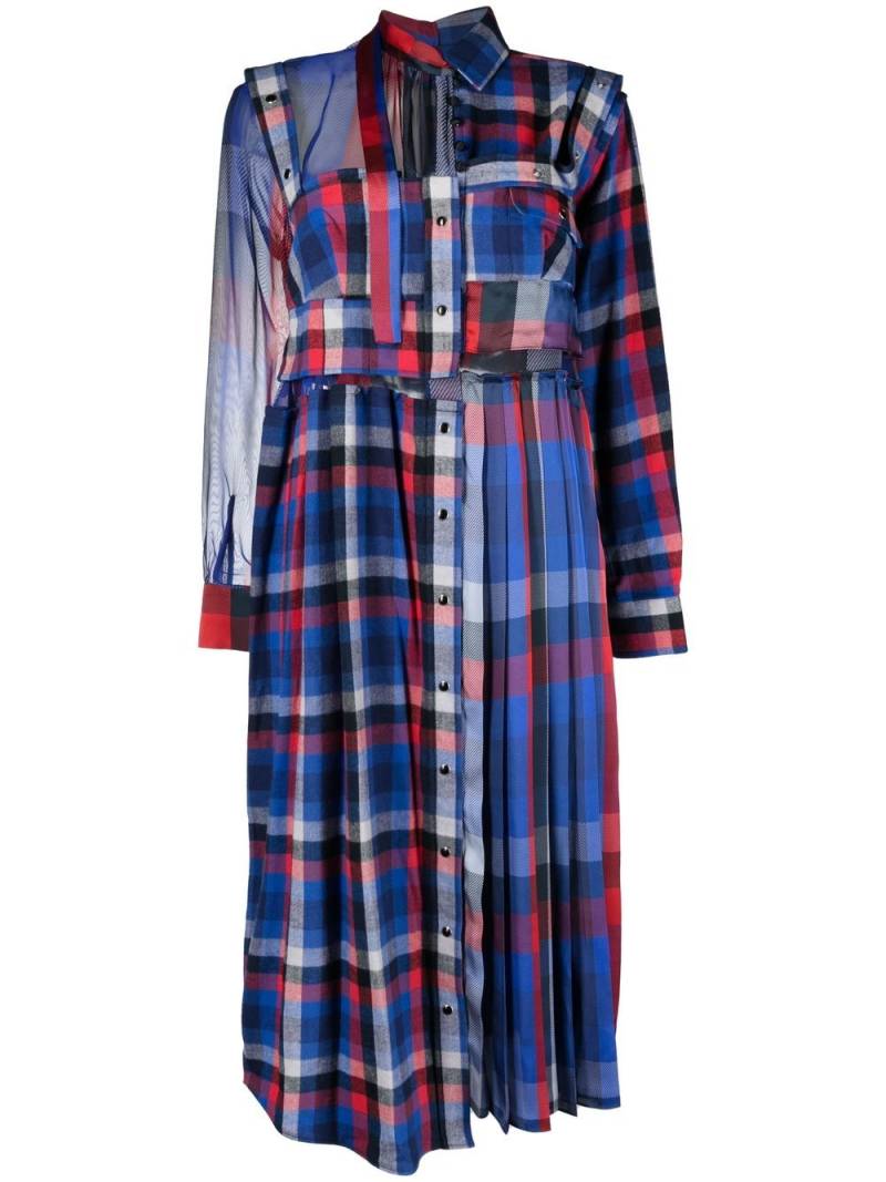 sacai check-print shirt midi-dress - Blue von sacai