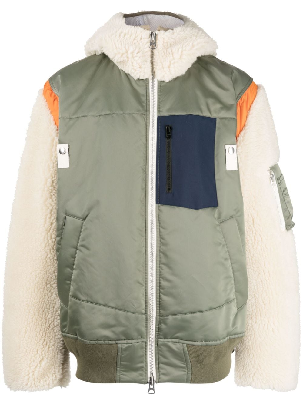 sacai colour-block zip-up hooded jacket - Green von sacai