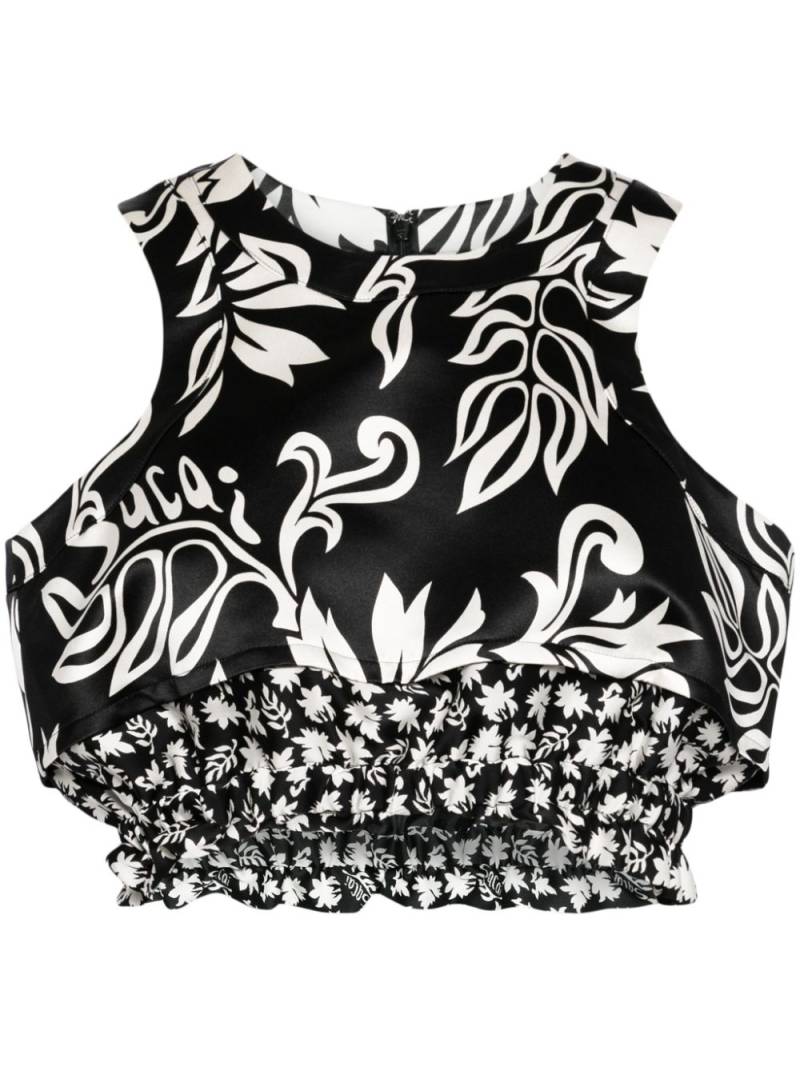 sacai cropped floral-print tank top - Black von sacai