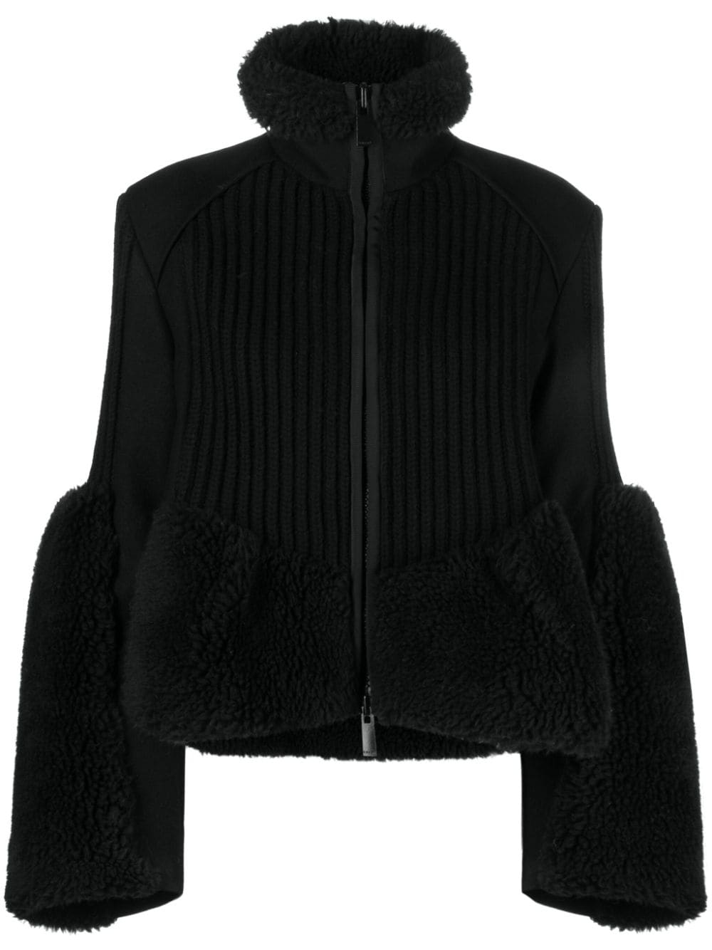 sacai faux-fur trim zipped cardigan - Black von sacai