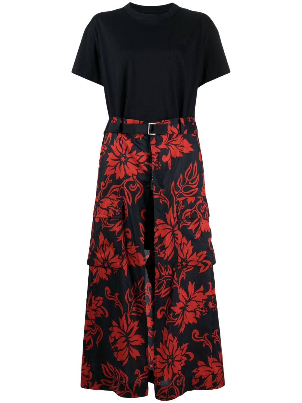 sacai floral-panel T-shirt dress - Black von sacai