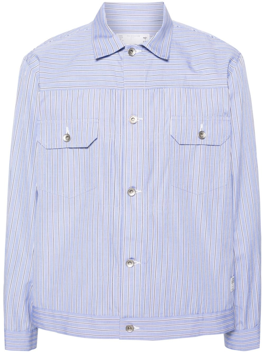 sacai halo-stripe cotton shirt jacket - Blue von sacai