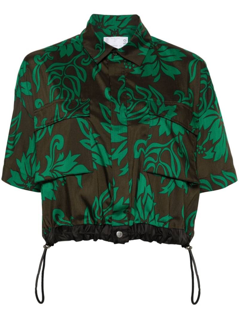 sacai leaf-print cropped shirt - Brown von sacai