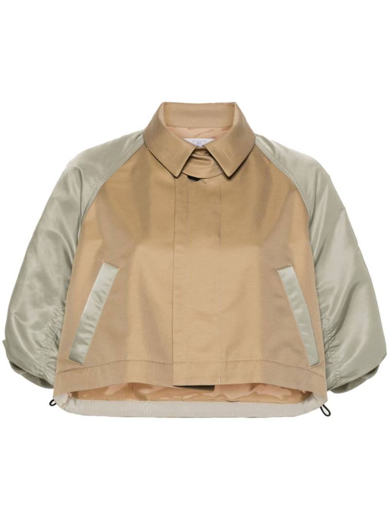 sacai panelled gathered cropped jacket - Neutrals von sacai