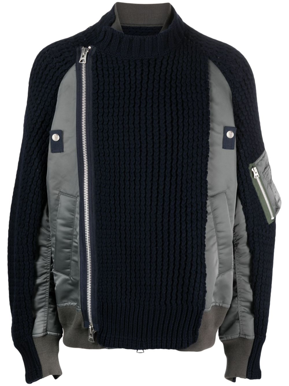 sacai panelled knitted bomber jacket - Blue von sacai