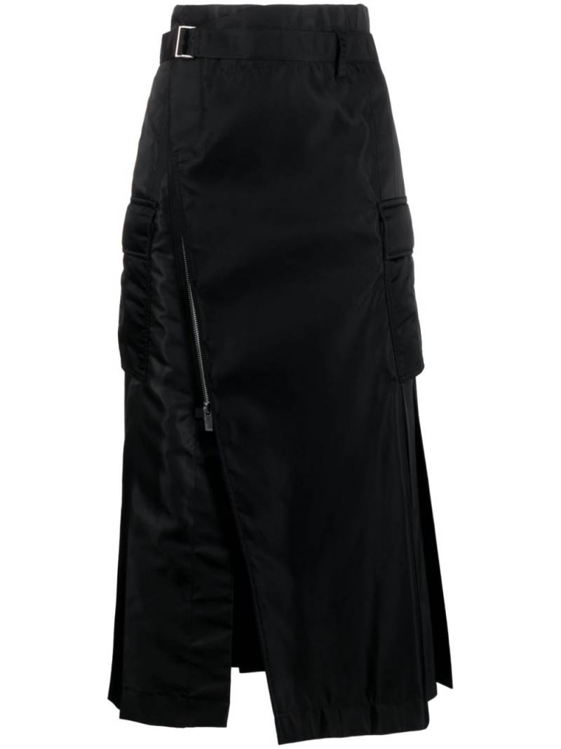 sacai ruffle-trim asymmetric pleated midi skirt - Black von sacai