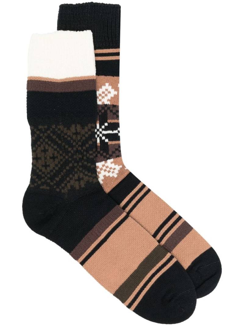 sacai stripe-print detail socks - Brown von sacai