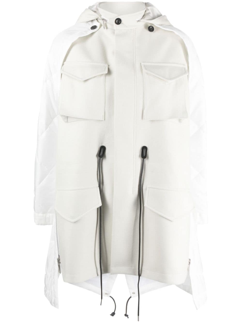 sacai zip-up panelled hooded parka coat - Neutrals von sacai