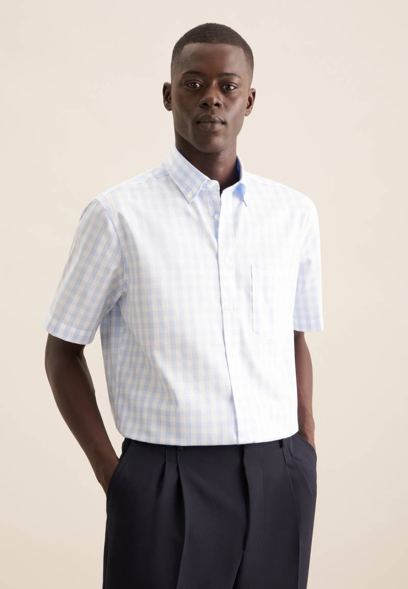 seidensticker Businesshemd »Comfort«, Comfort Kurzarm Button-Down-Kragen Karo von seidensticker