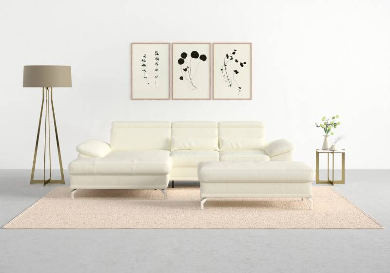 sit&more Ecksofa »Cabrio L-Form, mit Sitztiefenverstellung, Arm- und Kopfteilverstellung«, 2 Nierenkissen, Federkern, optional Bettfunktion und Stauraum von sit&more