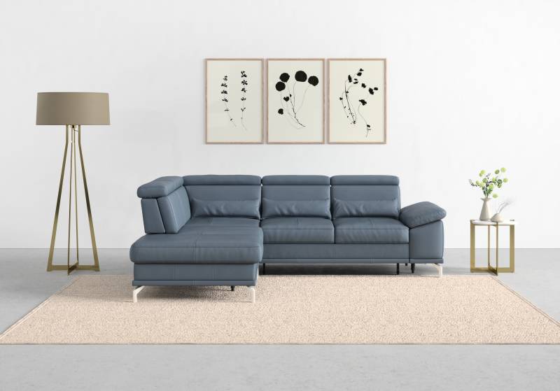 sit&more Ecksofa »Cabrio L-Form, mit Sitztiefenverstellung, Arm- und Kopfteilverstellung«, 3 Nierenkissen, Federkern, optional Bettfunktion und Stauraum von sit&more
