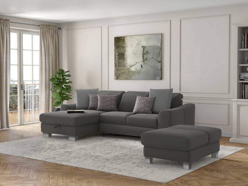 sit&more Ecksofa »Dundee L-Form«, mit Federkern und Edelstahlfüssen, wahlweise mit Kopfteilverstellung von sit&more