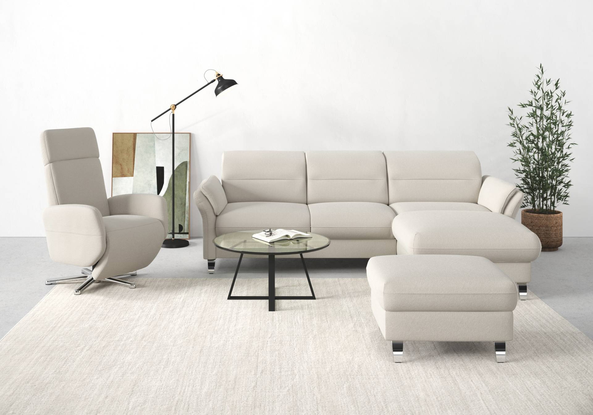 sit&more Ecksofa »Grenoble L-Form«, Federkern, wahlweise mit Bettfunktion, Bettkasten, Armteilverstellung von sit&more