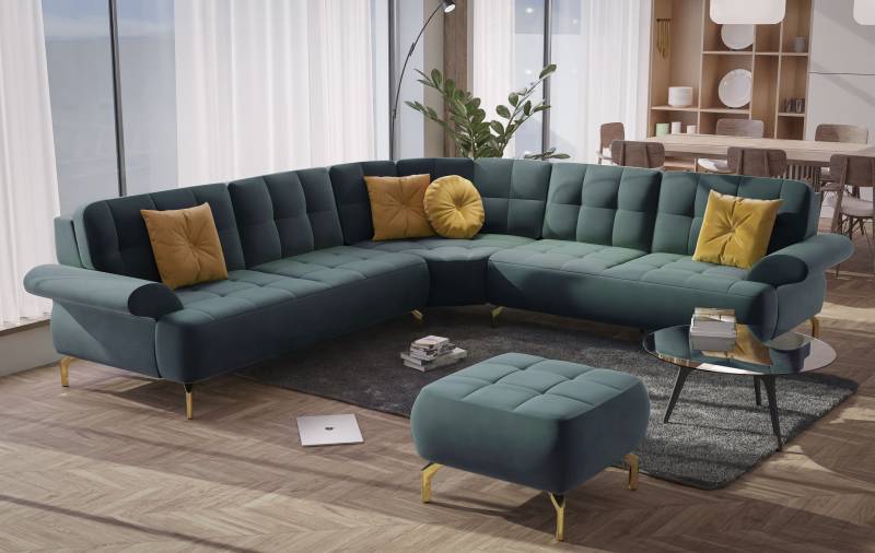 sit&more Ecksofa »Orient 1 L-Form«, inkl. 4 Zierkissen mit Strass-Stein, goldfarbene Metallfüsse von sit&more