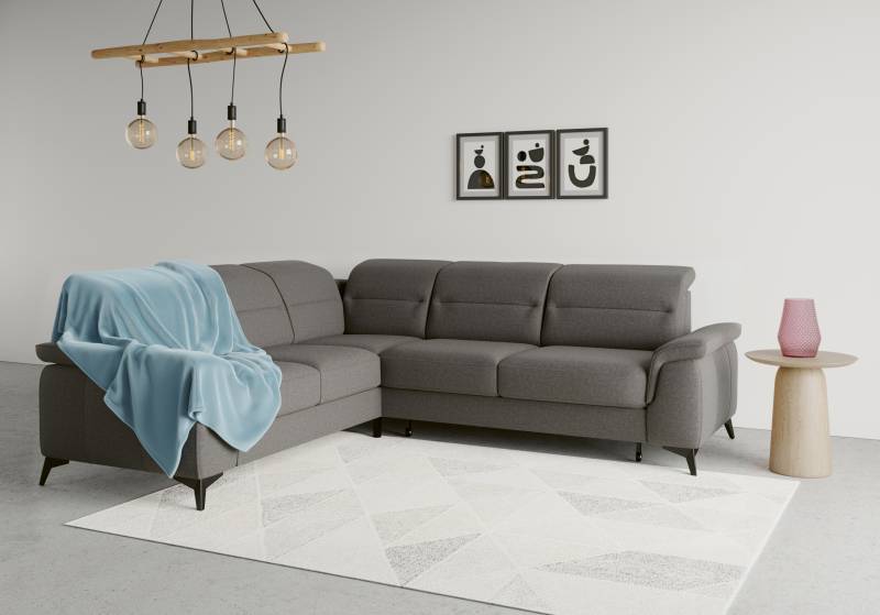 sit&more Ecksofa »Sinatra L-Form«, optinal mit Kopfteilverstellung und Armteilfunktion, Metallfüsse von sit&more
