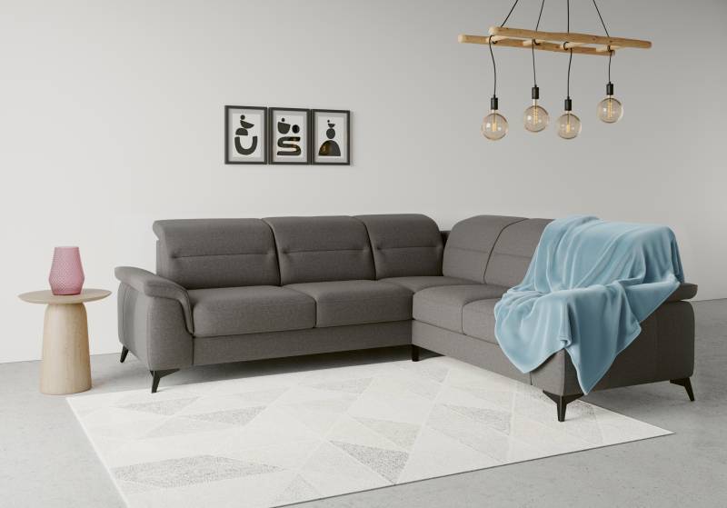 sit&more Ecksofa »Sinatra L-Form«, optinal mit Kopfteilverstellung und Armteilfunktion, Metallfüsse von sit&more