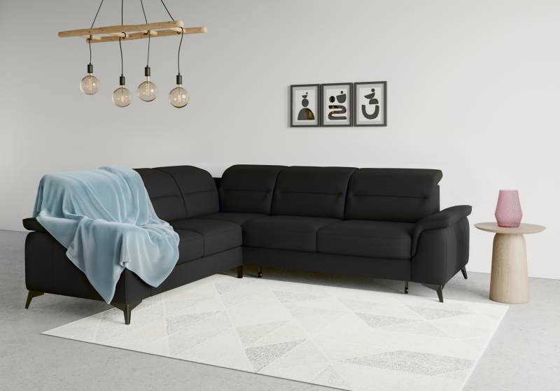 sit&more Ecksofa »Sinatra L-Form«, optinal mit Kopfteilverstellung und Armteilfunktion, Metallfüsse von sit&more