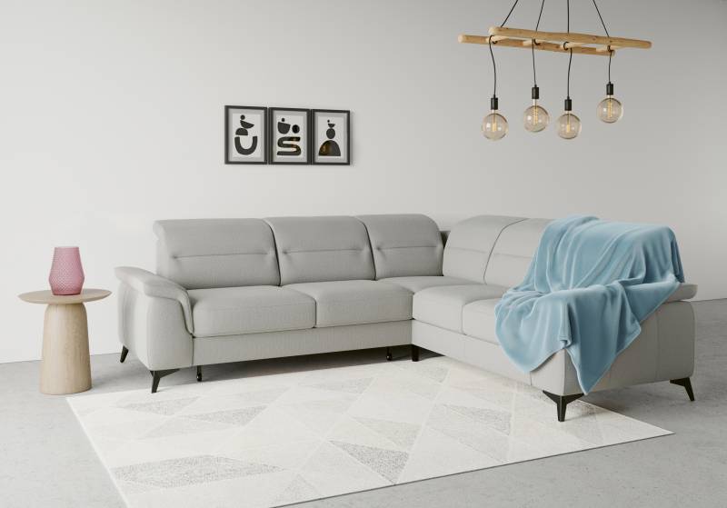 sit&more Ecksofa »Sinatra L-Form«, optinal mit Kopfteilverstellung und Armteilfunktion, Metallfüsse von sit&more