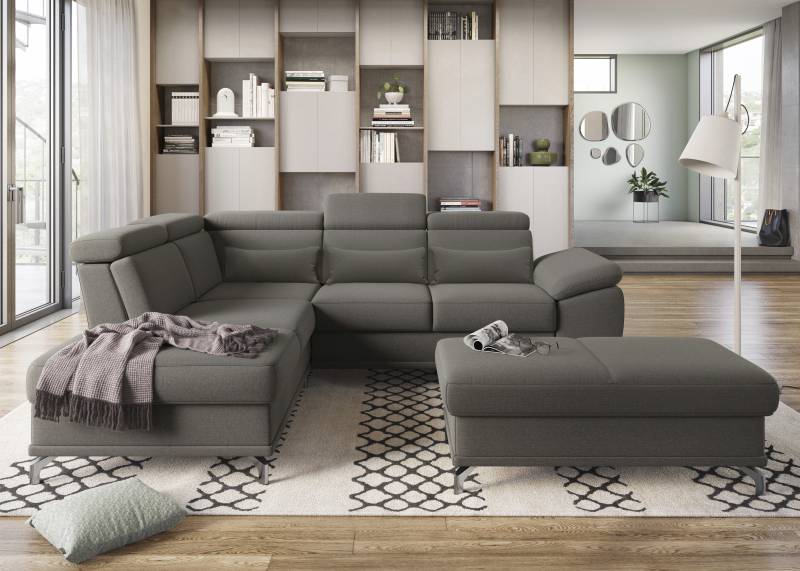 sit&more Ecksofa »Cabrio L-Form, mit Sitztiefenverstellung, Arm- und Kopfteilverstellung«, 3 Nierenkissen, Federkern, optional Bettfunktion und Stauraum von sit&more