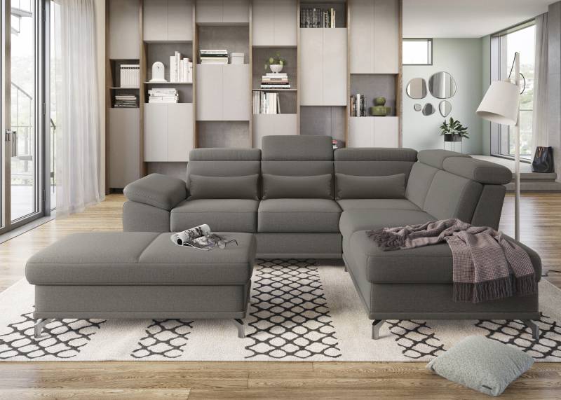 sit&more Ecksofa »Cabrio L-Form, mit Sitztiefenverstellung, Arm- und Kopfteilverstellung«, 3 Nierenkissen, Federkern, optional Bettfunktion und Stauraum von sit&more