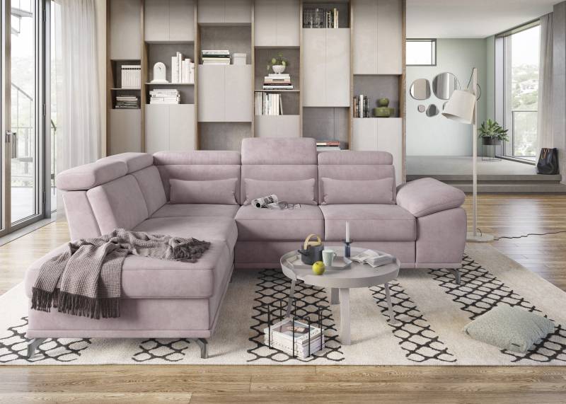 sit&more Ecksofa »Cabrio L-Form, mit Sitztiefenverstellung, Arm- und Kopfteilverstellung«, 3 Nierenkissen, Federkern, optional Bettfunktion und Stauraum von sit&more
