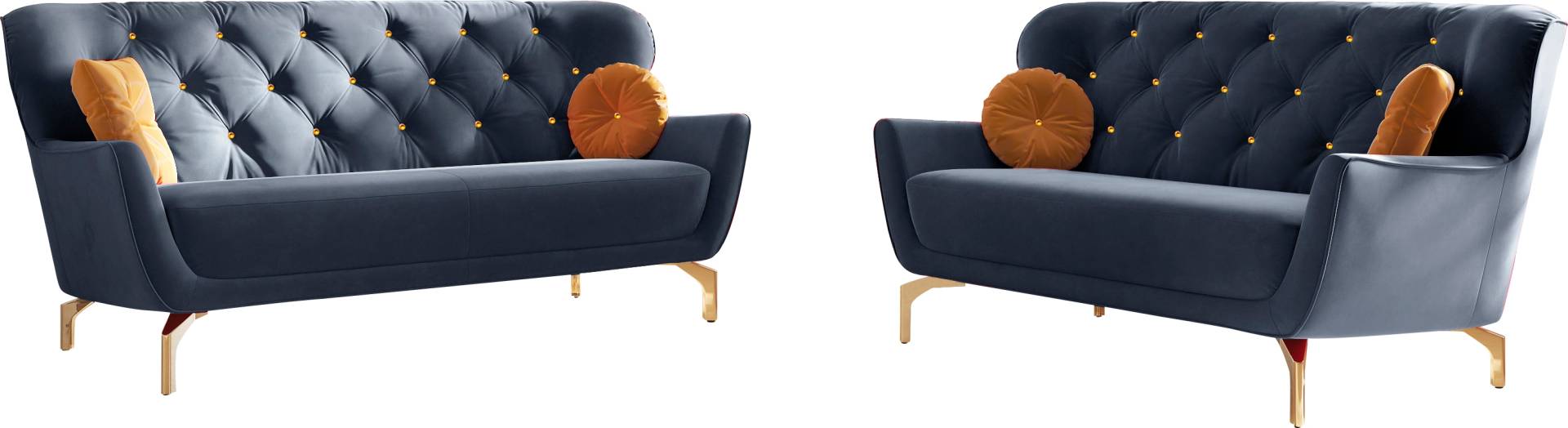 sit&more Polstergarnitur »Orient 3«, (2 tlg.), inkl. 4 Zierkissen mit Strass-Stein, goldfarbene Metallfüsse von sit&more