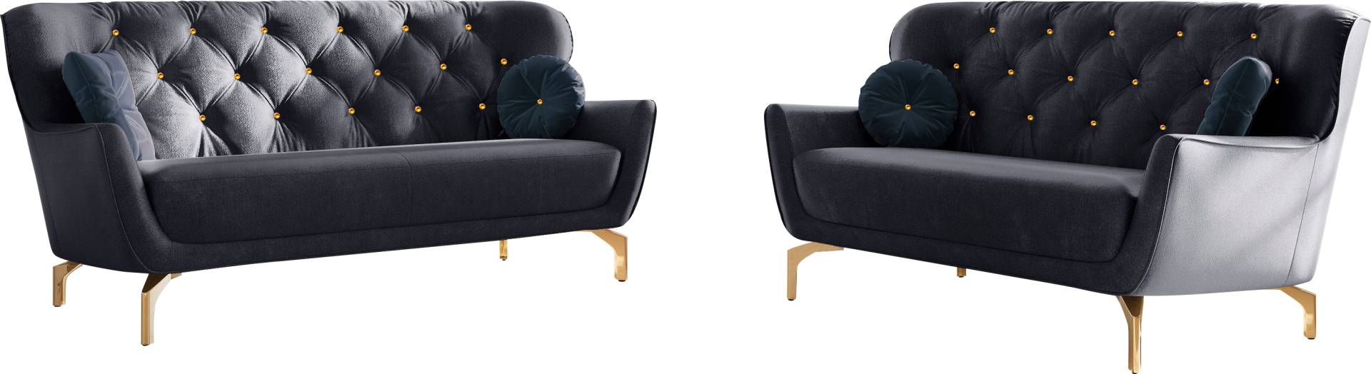 sit&more Polstergarnitur »Orient 3«, (2 tlg.), inkl. 4 Zierkissen mit Strass-Stein, goldfarbene Metallfüsse von sit&more