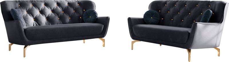 sit&more Polstergarnitur »Orient 3«, (2 tlg.), inkl. 4 Zierkissen mit Strass-Stein, goldfarbene Metallfüsse von sit&more