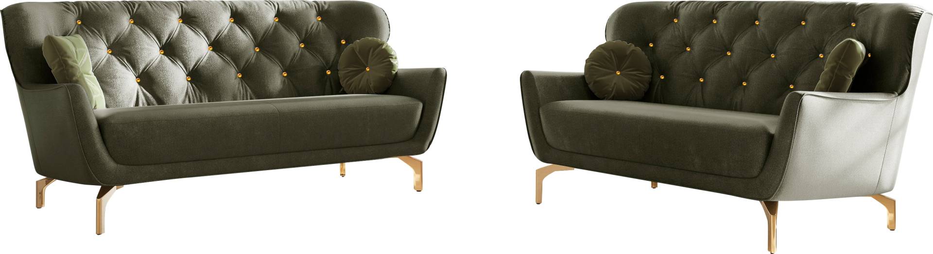 sit&more Polstergarnitur »Orient 3«, (2 tlg.), inkl. 4 Zierkissen mit Strass-Stein, goldfarbene Metallfüsse von sit&more