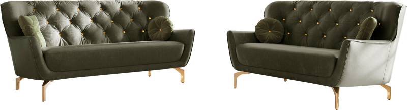 sit&more Polstergarnitur »Orient 3«, (2 tlg.), inkl. 4 Zierkissen mit Strass-Stein, goldfarbene Metallfüsse von sit&more