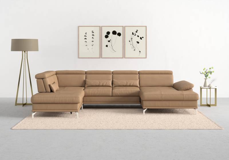 sit&more Wohnlandschaft »Cabrio U-Form, mit Sitztiefenverstellung, Arm- und Kopfteilverstellung«, 3 Nierenkissen, Federkern, optional Bettfunktion und Stauraum von sit&more