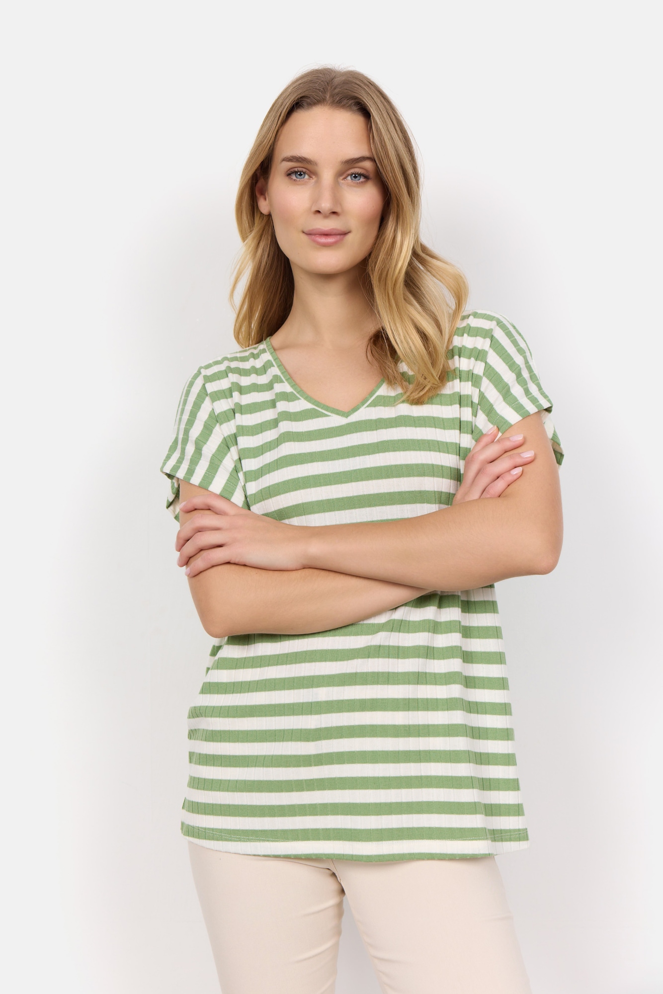 soyaconcept Kurzarmshirt »SC-KAIZA 3«, T-Shirt, Basicmit V-Ausschnitt und Streifen-Optik von soyaconcept